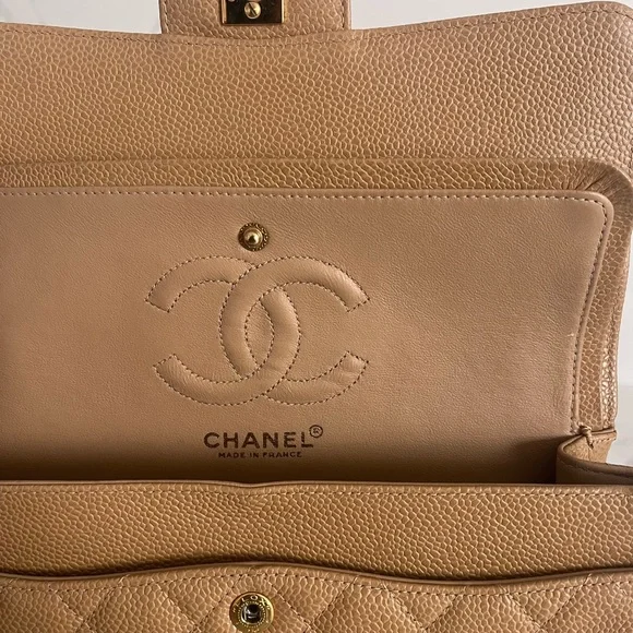 SOLD Vintage Chanel Small Double Flap Dark Beige Caviar - Picture 9 of 13